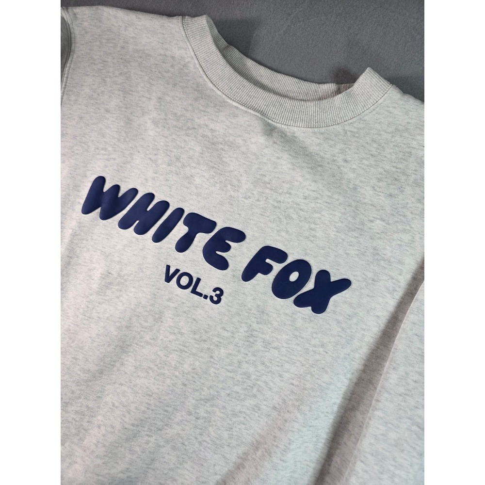White Fox Boutique Vol 3 Oversized Sweatshirt Grey Marle Navy Puff Print L/XL